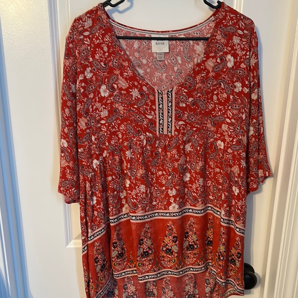 Knox Rose Red Embellished 3/4 Sleeve Tunic